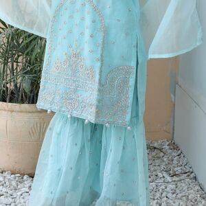 Girls Aqua Embellished Formal Party Dress with Delicate Beadwork